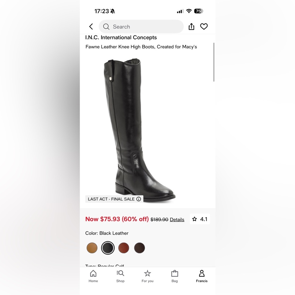 INC International Concepts Black Knee High Leather Riding Boots